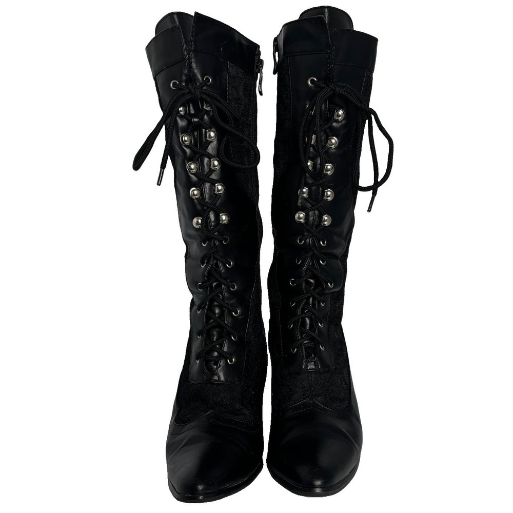 Ellie Rebecca Boot Black Lace Up 10 Spool Heel Witchy Whimsigoth Dark Romantic - Picture 2 of 16